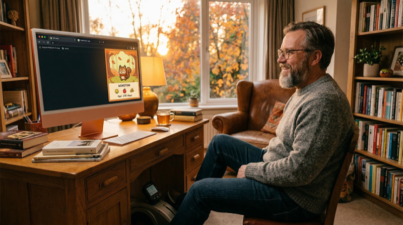 CyclePet product concept showing the virtual pet and pedal device